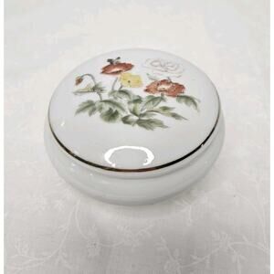 Takahashi San Francisco Floral Ceramic Covered Trinket Jewelry Box w/Gold Trim